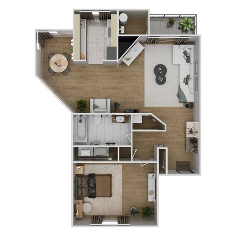 Floor plan for 1 bed, 1 bath, 615 sqft